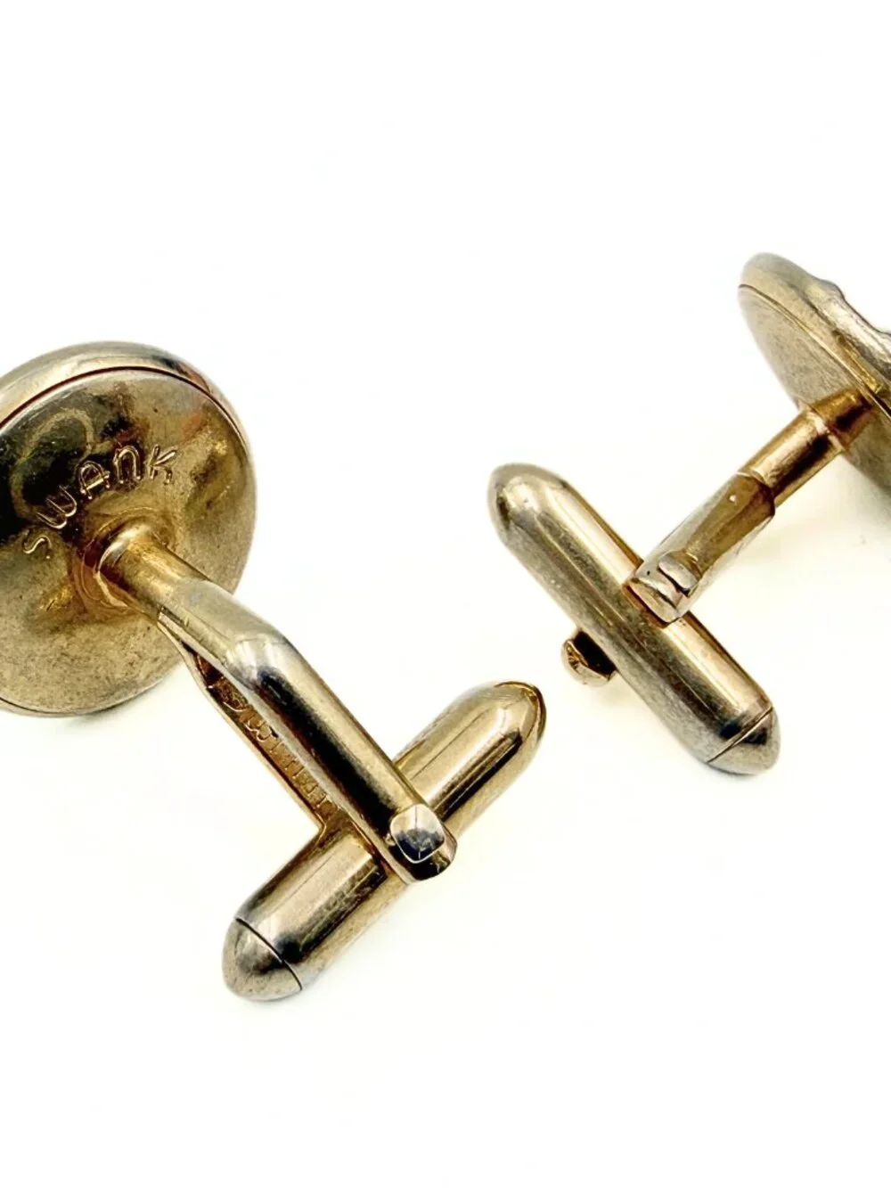 Swank Signed MCM Screen Cranberry Red Glass Art Deco Gold Plate Modern Cufflinks